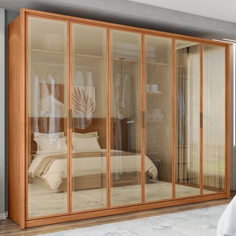 Guarda Roupa Casal 6 Portas Reflecta 4 Gavetas 100% MDF Freijó New Reflex Marrom