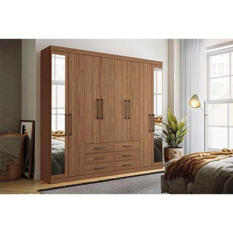 Guarda Roupa Casal 8 Portas e 6 Gavetas C/ Espelho Master 8.6 Jatoba - Santos Andirá