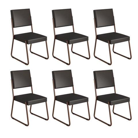 Kit 6 Cadeiras para Sala de Jantar Napoli Preto/Liso/Marrom