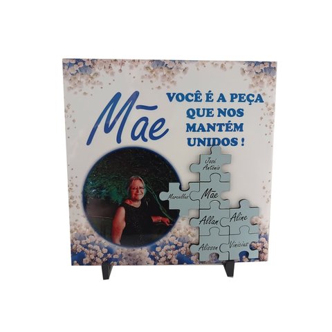 Porta Retrato Azulejo Exclusivo Presente Dias Das Mães com Foto Personalizada Coleção Tea & Amor Azu