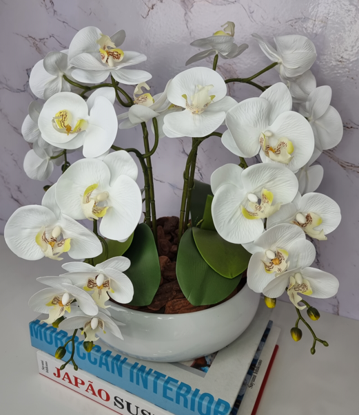 Arranjo Com 4 Orquídeas Branca Vaso Ceramica 28cm - 2