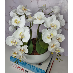 Arranjo Com 4 Orquídeas Branca Vaso Ceramica 28cm - 2