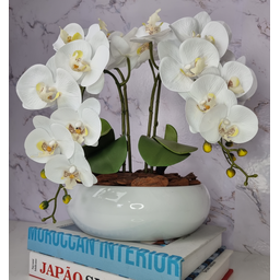 Arranjo Com 4 Orquídeas Branca Vaso Ceramica 28cm - 1