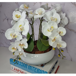 Arranjo Com 4 Orquídeas Branca Vaso Ceramica 28cm - 3