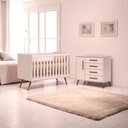 Ver imagem 1 de Conjunto Infantil Retrô Rosa Orion Berço Americano Mini Cama e Cômoda Rosa Qmovi