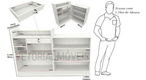 Balcão Caixa L M5 Mdp Atendimento Recepção Loja Vallet - Branco - 4