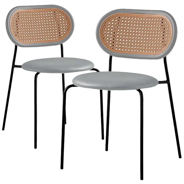 Ver imagem 1 de Kit 2 Cadeiras Jantar Velvet Encosto Rattan Estofado Cinza