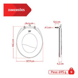 Assento Sanitário Oval Almofadado Prime Herc Tamanho Universal Cor Branco - 3