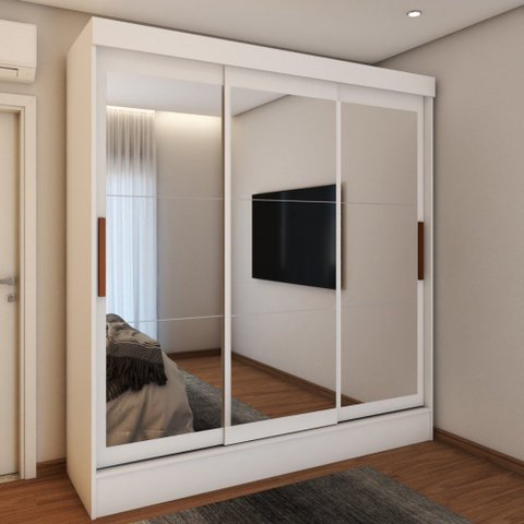 Guarda-roupa Solteiro Toledo 3 Portas Espelhadas 2 Gavetas Branco - Panorama Móveis