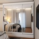 Ver imagem 6 de Guarda-roupa Solteiro Toledo 3 Portas Espelhadas 2 Gavetas Branco - Panorama Móveis