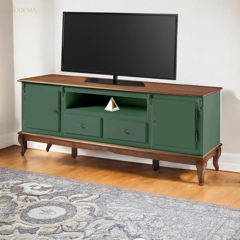 Rack para Sala com Pés Luis Xv 2 Gavetas 2 Portas de Madeira e Nicho 60503m