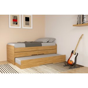 Cama Solteiro com Auxiliar e 2 Gavetas Juliette 100% Mdf Camarú - Camarú