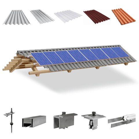 Kit Estrutura Suporte Fixador 1,20m Para 08 Placa Solar Alumínio Inox Telha Fibro Ondulada Viga Made