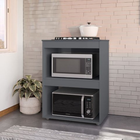 Balcão de Cozinha para Cooktop 4 e 5 Bocas com 2 Nichos para Forno e Microondas Adriana AJL - Cinza