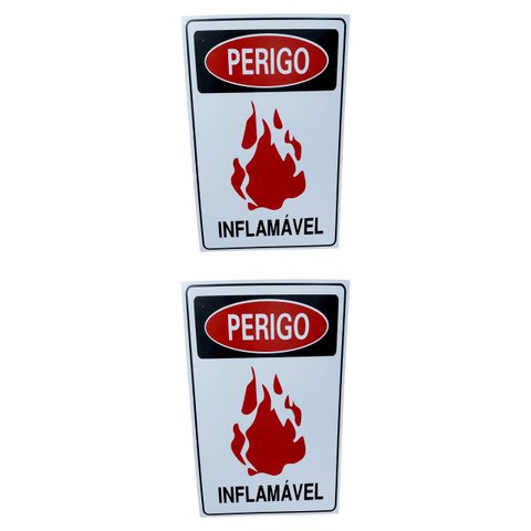 Kit Combo 2 Placa de Sinalização Perigo Inflamavel 20x30 Cm