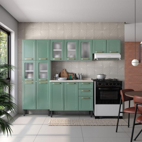 Cozinha Completa CONJCOL08 14 Portas 2 Gavetas Aço Verde Bertolini
