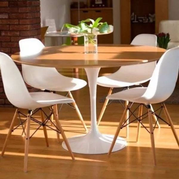 Mesa de Jantar Tulipa Saarinen Redonda 80 Cm Tampo Freijó Linn Design Decor Branco - 3