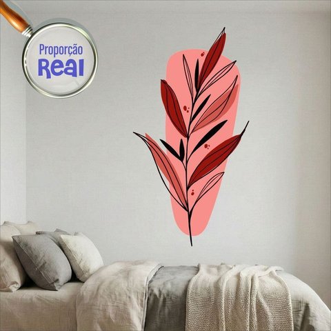Adesivo Floral Boho Vermelho Estilo Nórdico 79x150 Minimalista Mod.03