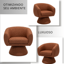 Ver imagem 2 de Poltrona Giratória Orgânica Maya Tecido Linho Courino Design Redondo Sala Quarto Suporta 150kg:linho