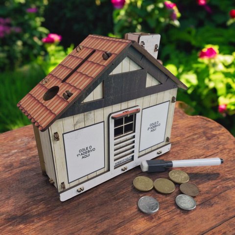 Cofrinho Cofre Casinha Dinheiro Woodbox Japones Poupança Americana