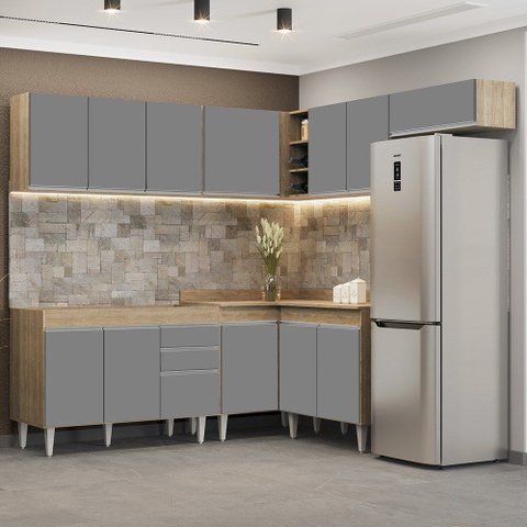 Armário de Cozinha Modulado de Canto 7 Peças Cp19 Balcão sem Tampo Castanho/cinza - Lumil Lumil Móve
