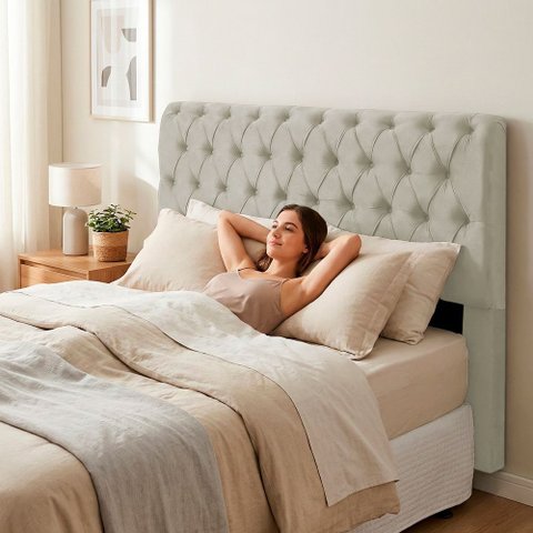 Cabeceira Cama Box King Size Sarah 195cm com Frame Suede Bege Claro - Abmaza