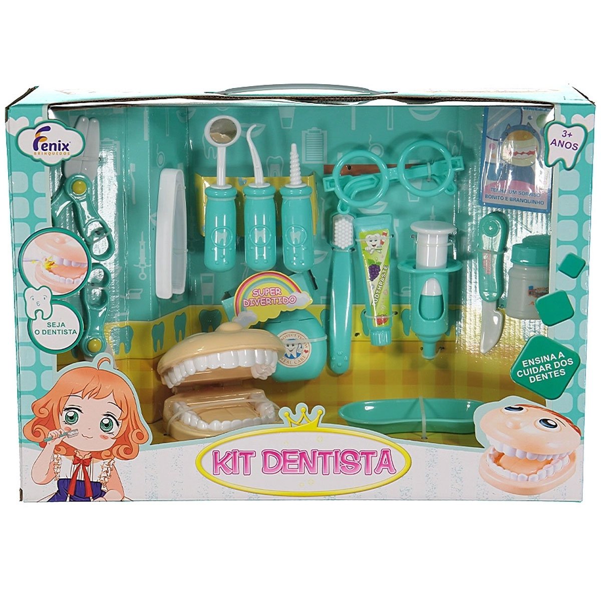 Kit Dentista Infantil 16 Peças Fenix Brinquedo Infantil Odontologia Verde - 2