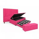 Ver imagem 1 de Kit de Quarto Heitor Bicama Baú Solteiro Cabeceira e Calçadeira Baú Estofada Veludo Rosa Pink do