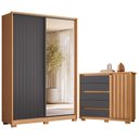 Ver imagem 1 de Guarda Roupa Solteiro Frizatto 2 Portas de Correr com Espelho 3 Gavetas MDP Cômoda Sapateira Freij