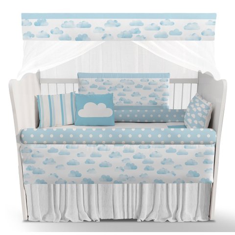 Kit Berço Enxoval de Bebê Nuvens Azul