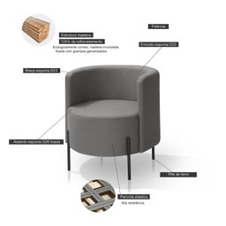 Poltrona para Sala de Estar Orgânica Califórnia Cinza Escuro Pês de Ferro - Redenobre - 4