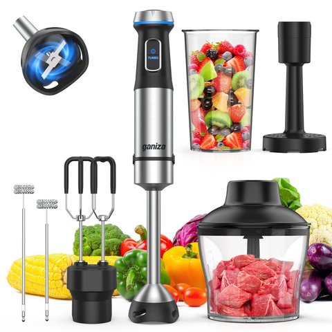 Ganiza Mixer de Imersão 6 em 1, 1100w, 15 Velocidades, Aço Inox