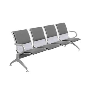 Cadeira Longarina Cromada 4 Lugares com Estofado Cinza