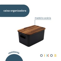 Caixa Organizadora 6l de Plástico com Tampa de Madeira- Oikos - 3
