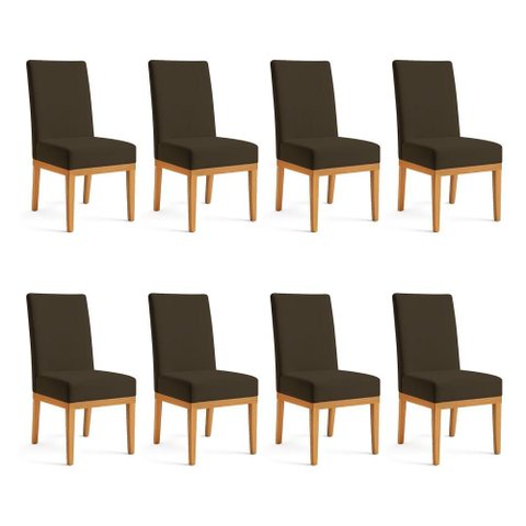 Kit 8 Cadeiras de Jantar Brisa Suede Marrom Base de Madeira - Pallazio