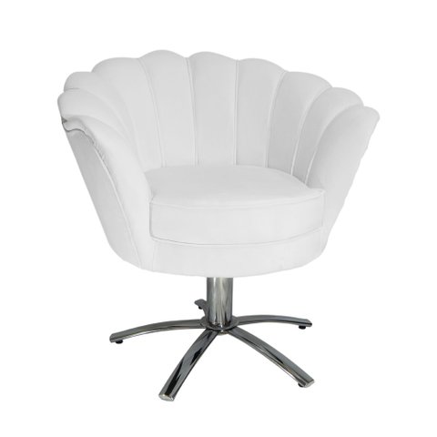 Poltrona Decorativa Pétala Base Giratória Metal Couro Branco Mz Decor