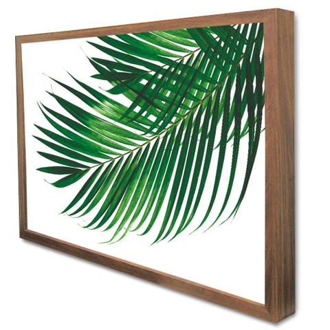 Quadro Decorativo Caixa Alta com Vidro Floral Folha Palmada Verde TaColado Moldura Madeira 120 x 80c