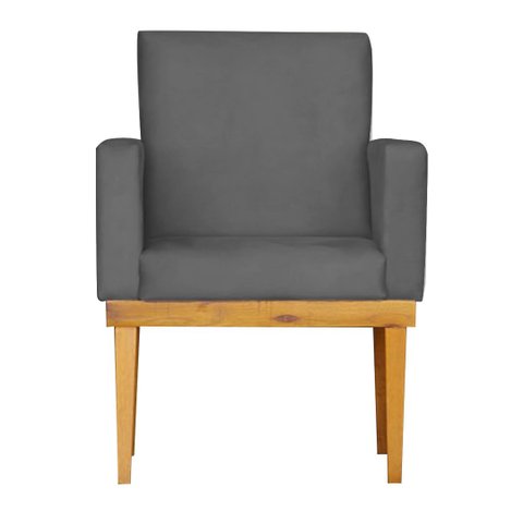 Poltrona Bella Luxo Base de Madeira Maciça Recepção - Suede Cinza
