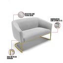 Ver imagem 3 de Sofá Namoradeira 2 Lugares Base Industrial Dourado Stella Suede D03 - D'Rossi Cor Cinza