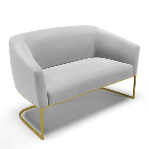 Sofá Namoradeira 2 Lugares Base Industrial Dourado Stella Suede D03 - D'Rossi Cor Cinza