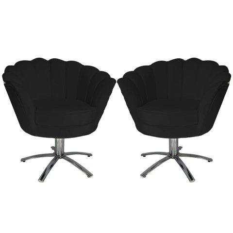 Kit 2 Poltronas Decorativa Pétala Base Giratória Metal Couro Preto Mz Decor