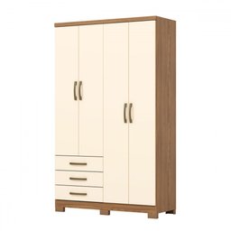 Guarda-roupa Solteiro Caju 4 Portas 3 Gavetas Nature/off White - Henn - 2
