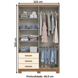 Guarda-roupa Solteiro Caju 4 Portas 3 Gavetas Nature/off White - Henn - 4