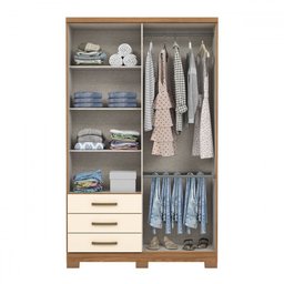 Guarda-roupa Solteiro Caju 4 Portas 3 Gavetas Nature/off White - Henn - 3