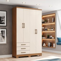 Guarda-roupa Solteiro Caju 4 Portas 3 Gavetas Nature/off White - Henn - 1
