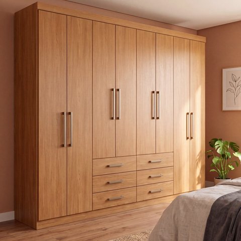 Guarda Roupa Casal 8 Portas 6 Gavetas com Cabideiros, Calceiros e Prateleiras 238,8x217,6x46,3cm