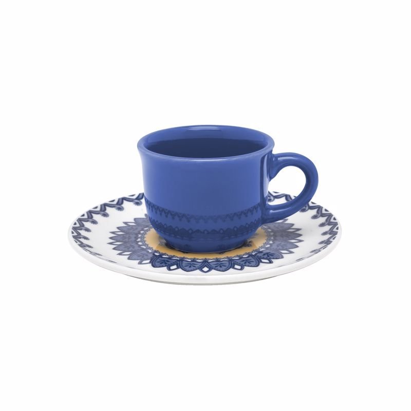 Kit 4 Xícaras de Chá com Pires Folk em Cerâmica 200ml - Biona