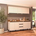 Ver imagem 1 de Cozinha Koya 4 Peças 200x214cm Armários Aéreos Balcões com 3 Gavetas e Tampo Creme 250040
