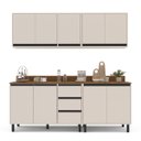 Ver imagem 2 de Cozinha Koya 4 Peças 200x214cm Armários Aéreos Balcões com 3 Gavetas e Tampo Creme 250040