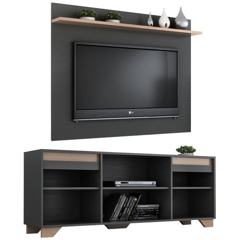 Rack com Painel para TV até 55" 180cm Benevello 2 Portas Grafite/Siena